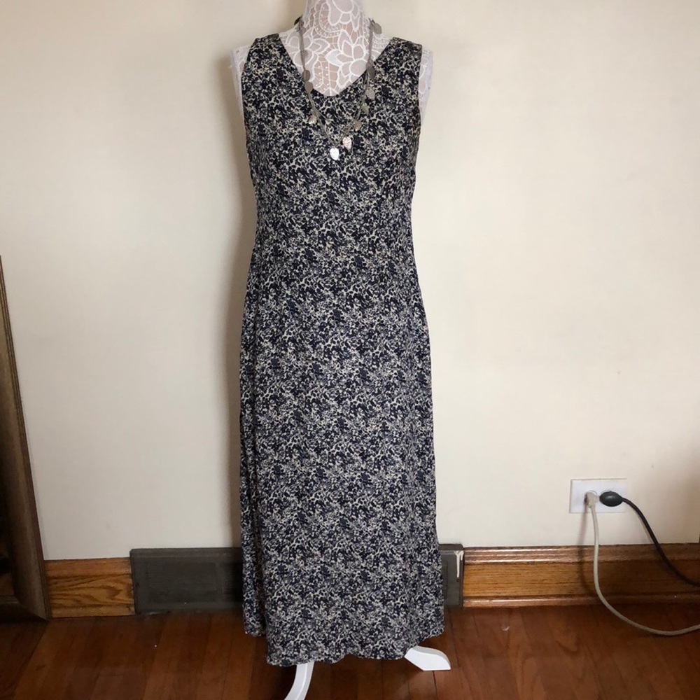 Silk Navy/ Cream color Maxi Dress